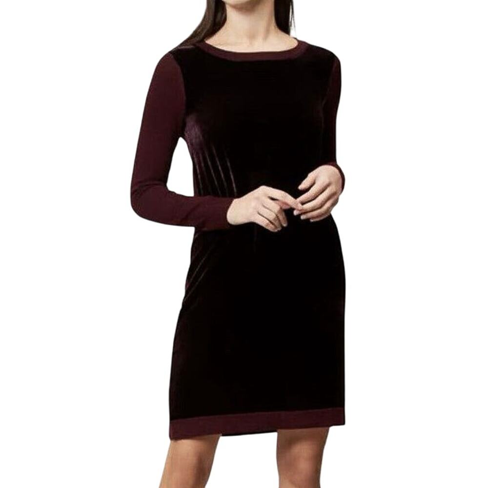 Hobbs London Benita Red Velvet Velour Silk Long Sleeve Sweater Dress Size 6